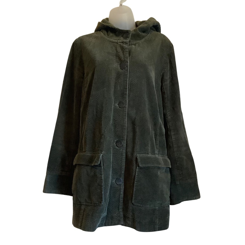 J. Jill Heritage Tumbled Cord Coat Womens Medium Tall Olive Green Hooded Jacket